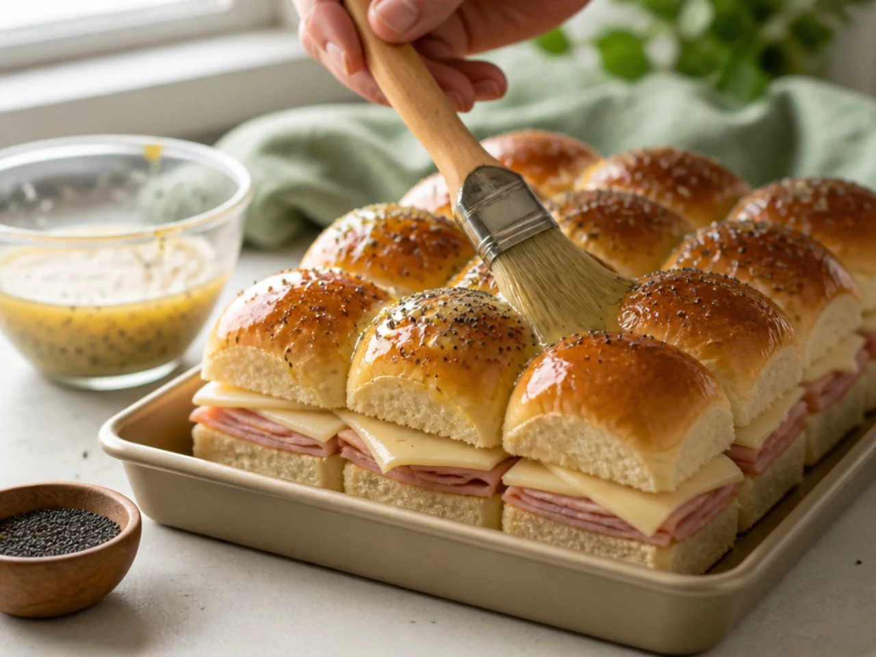 Step-by-step process shot for Hawaiian roll sliders