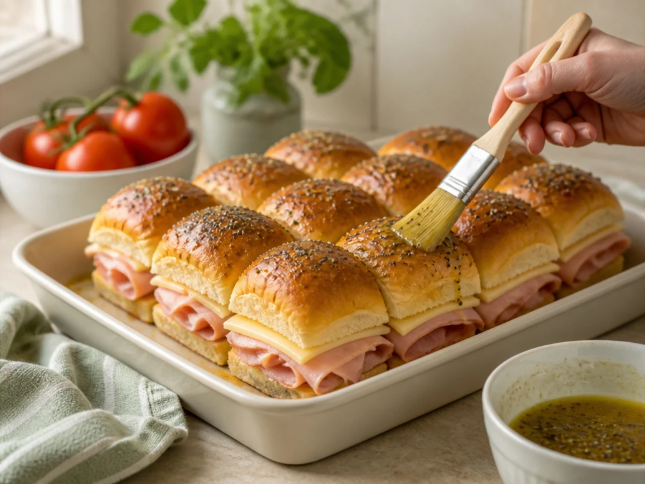 Step-by-step process shot for Hawaiian roll sliders
