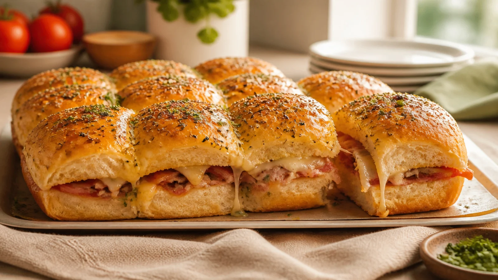 Ground Beef Hawaiian Roll Sliders to Devour — Hawaiian roll sliders plated and ready to serve