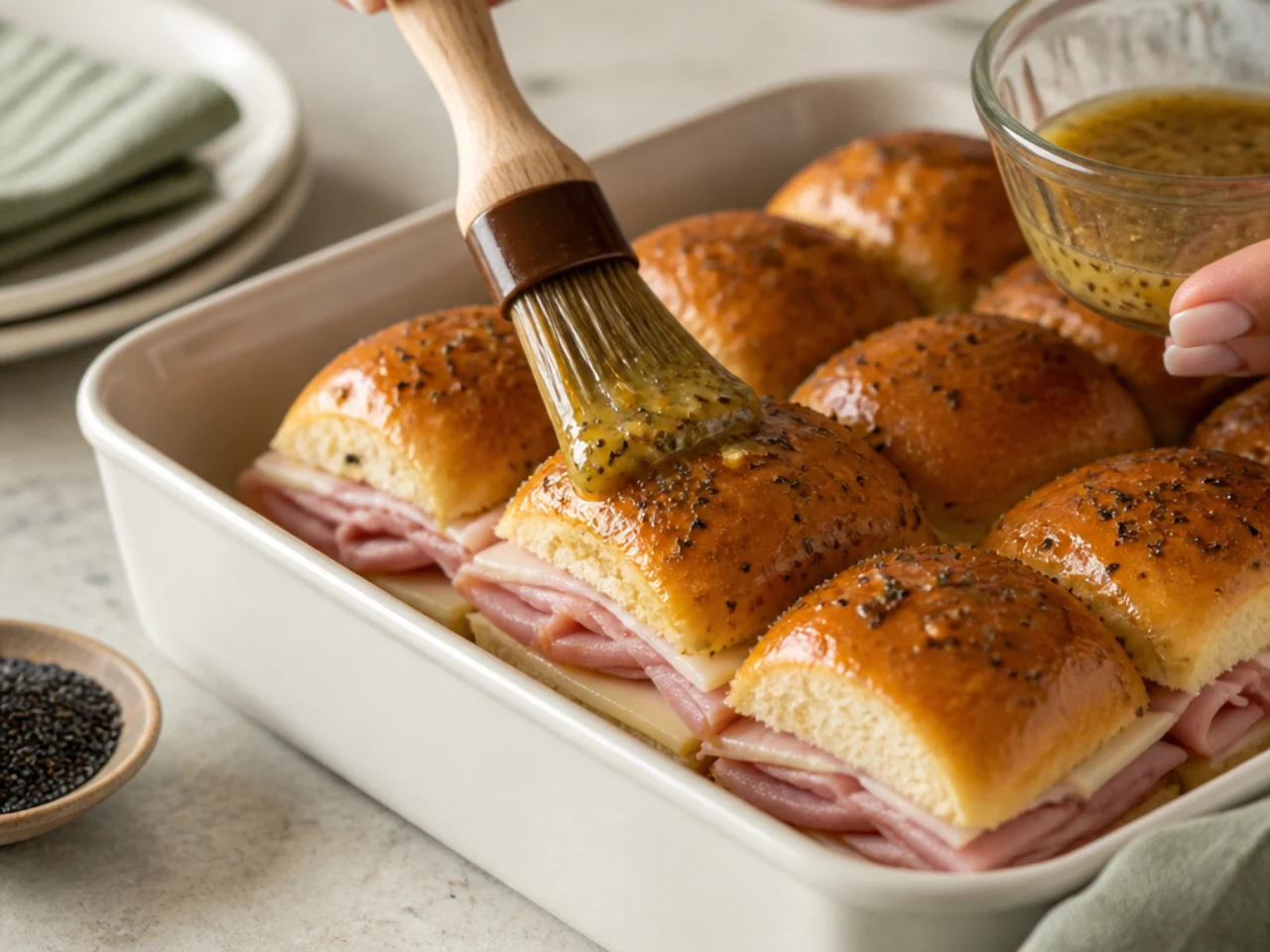 Step-by-step process shot for Hawaiian roll sliders