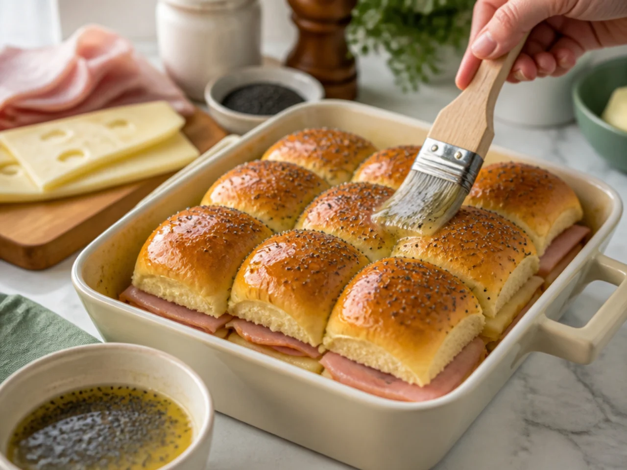 Step-by-step process shot for Hawaiian roll sliders
