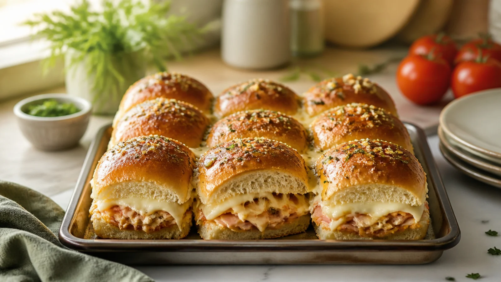 Turkey Hawaiian Roll Sliders for Game Day — Hawaiian roll sliders plated and ready to serve