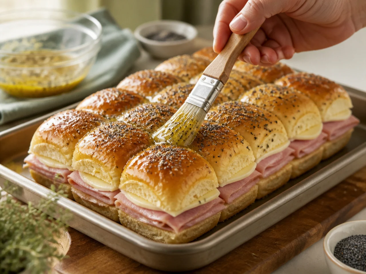 Step-by-step process shot for Hawaiian roll sliders