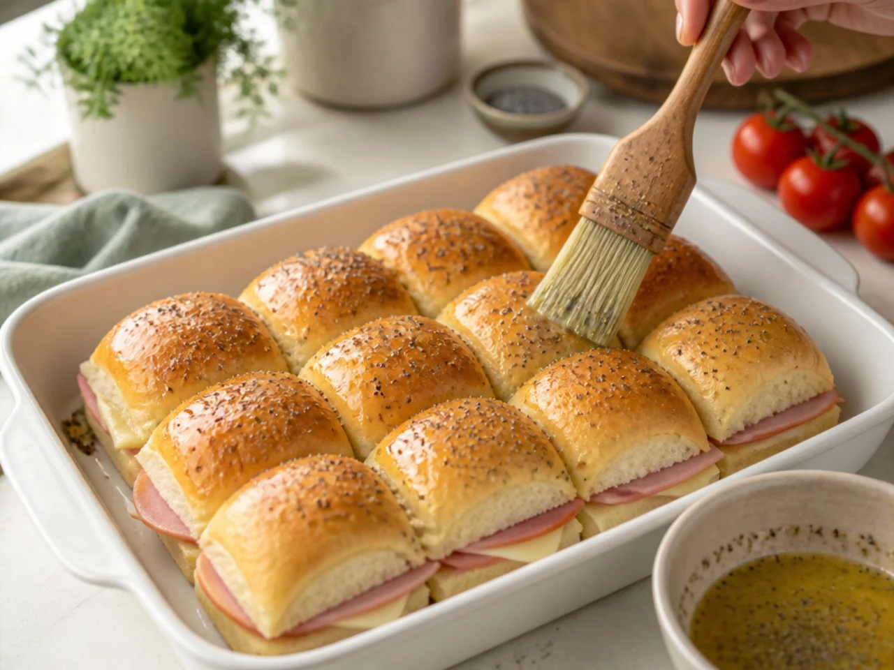Step-by-step process shot for Hawaiian roll sliders