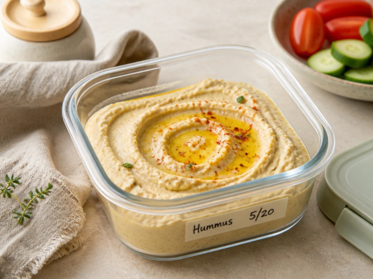 Make-ahead storage of hummus in containers