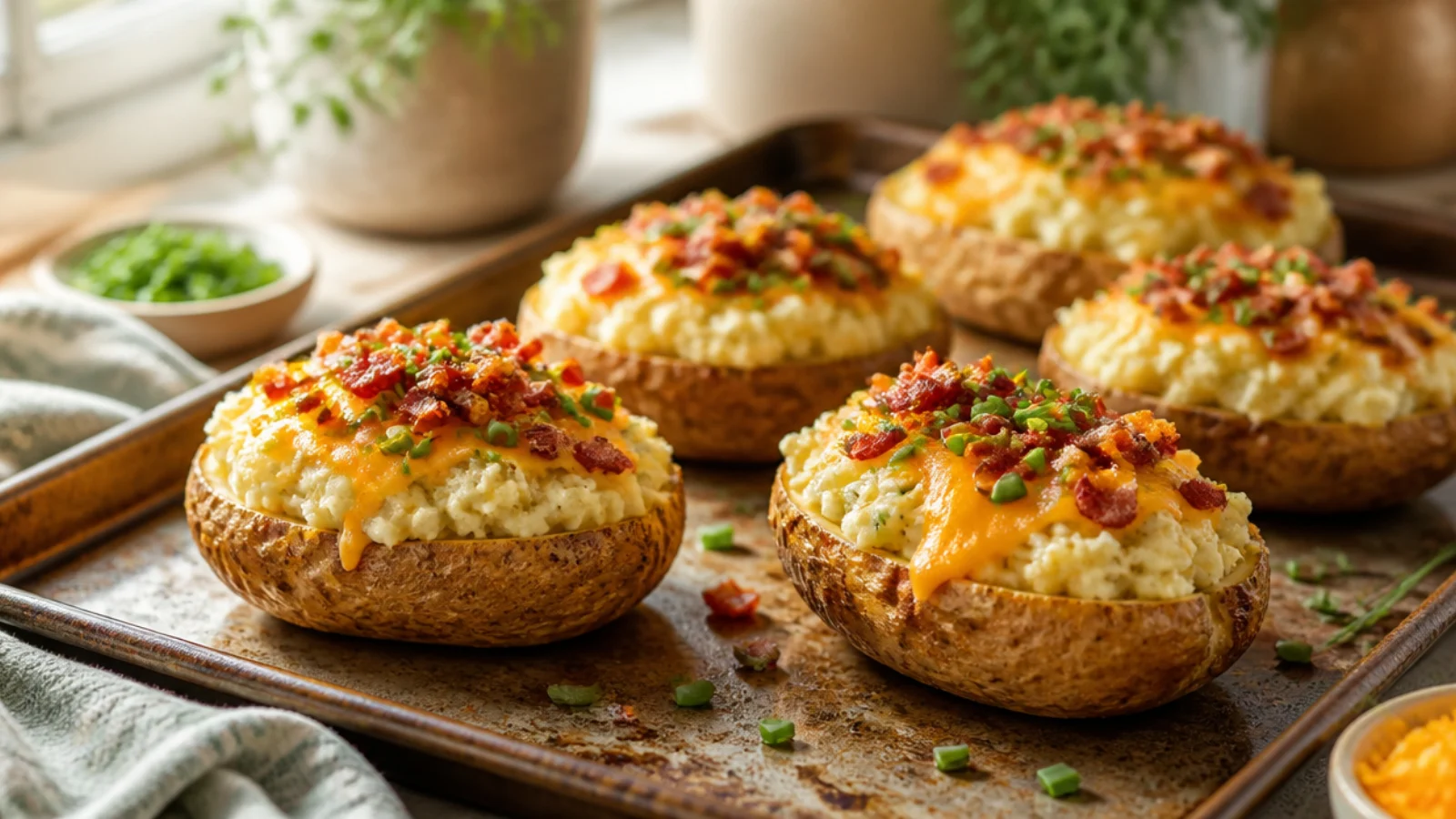 Healthy Twice Baked Potatoes You Will Love — twice baked potatoes plated and ready to serve