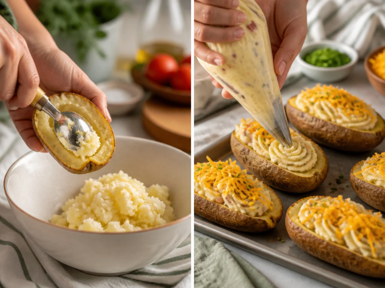 Step-by-step process shot for twice baked potatoes