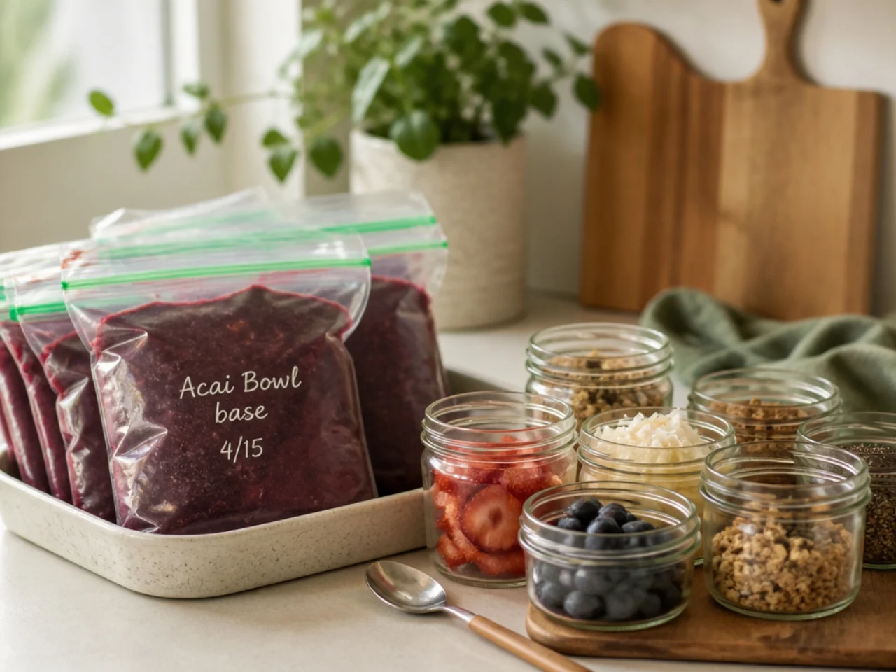 Make-ahead storage of acai bowl in containers