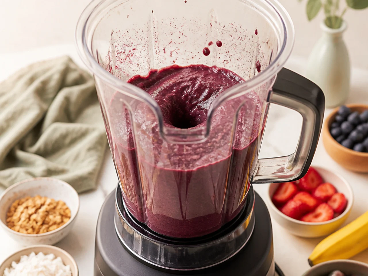 Step-by-step process shot for acai bowl