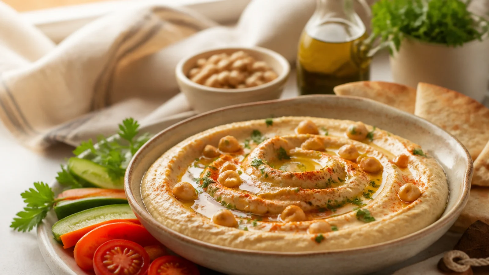 Homemade Hummus Recipes Better Than Store — hummus plated and ready to serve