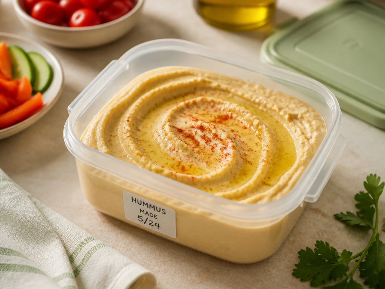 Make-ahead storage of hummus in containers