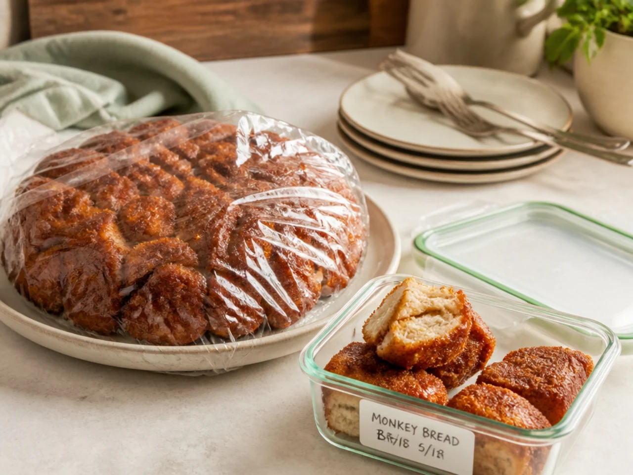 Make-ahead storage of monkey bread in containers