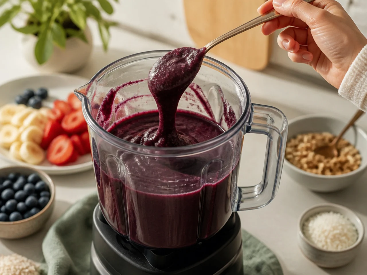 Step-by-step process shot for acai bowl
