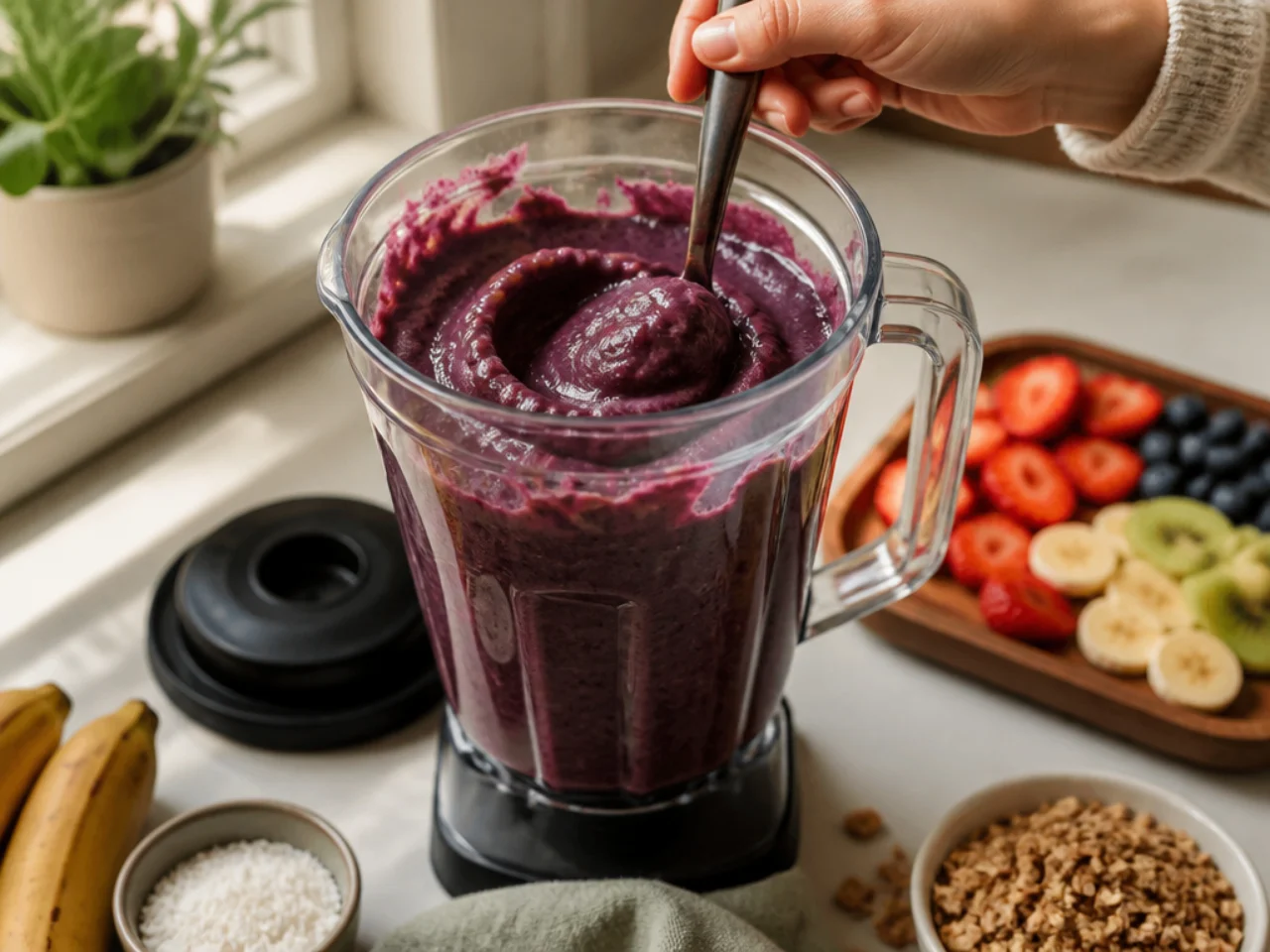 Step-by-step process shot for acai bowl