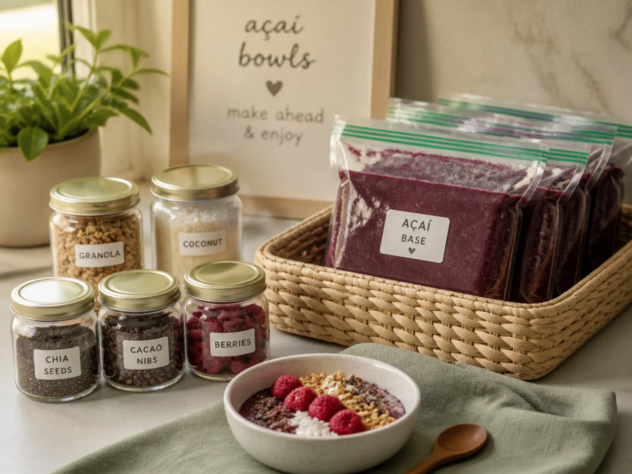 Make-ahead storage of acai bowl in containers
