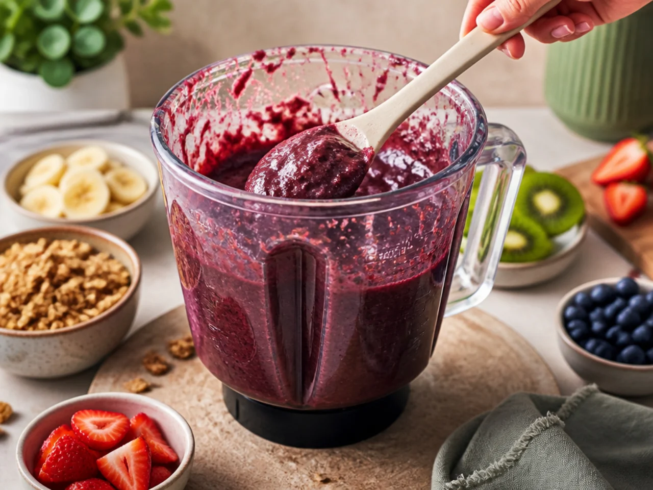 Step-by-step process shot for acai bowl