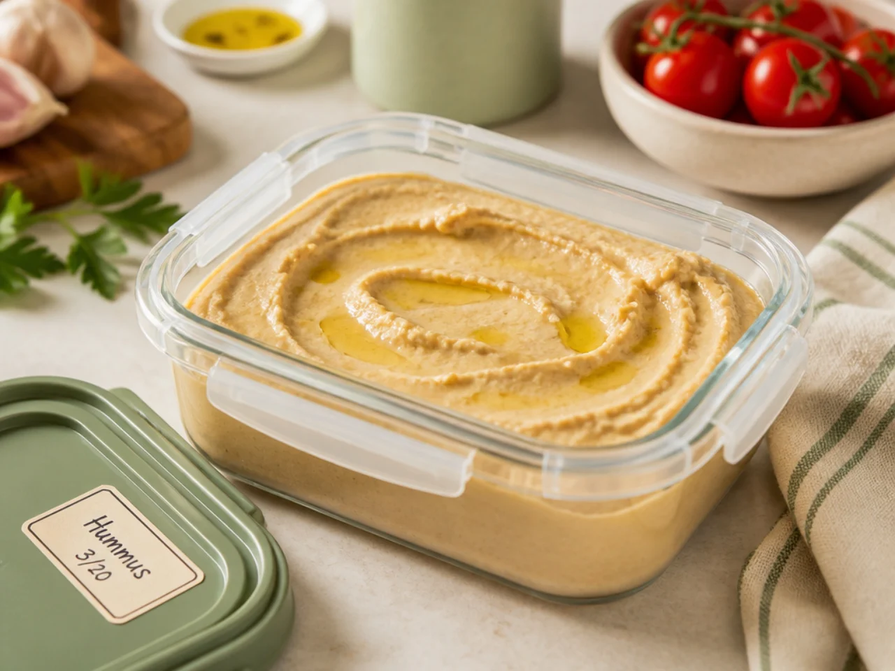 Make-ahead storage of hummus in containers