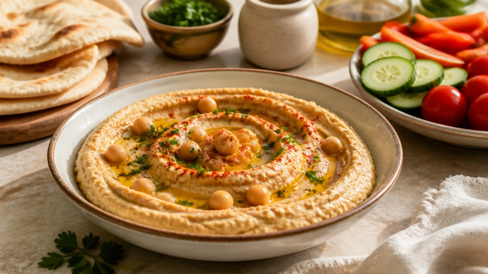 Hummus Recipes Without Tahini to Try — hummus plated and ready to serve