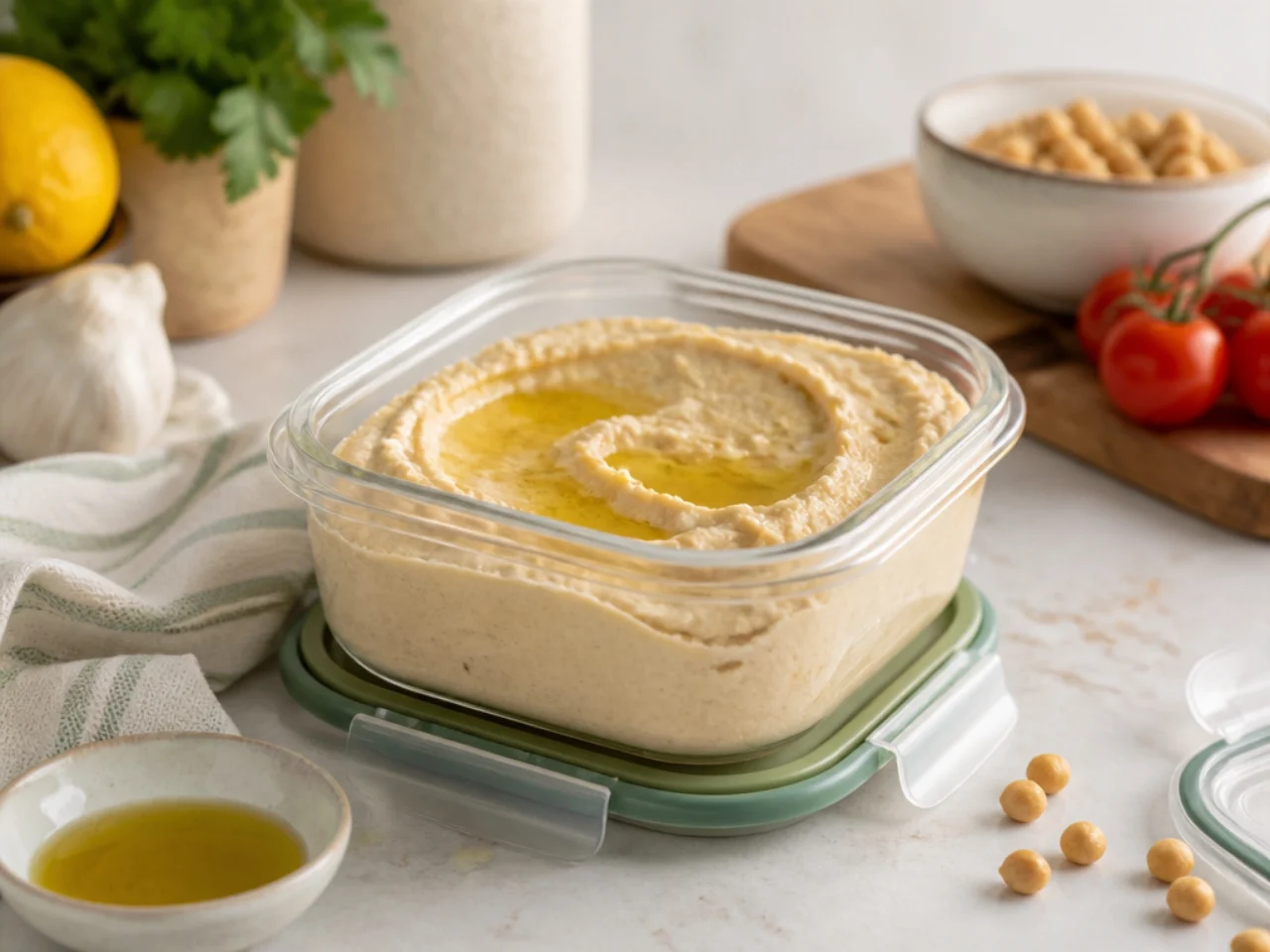 Make-ahead storage of hummus in containers