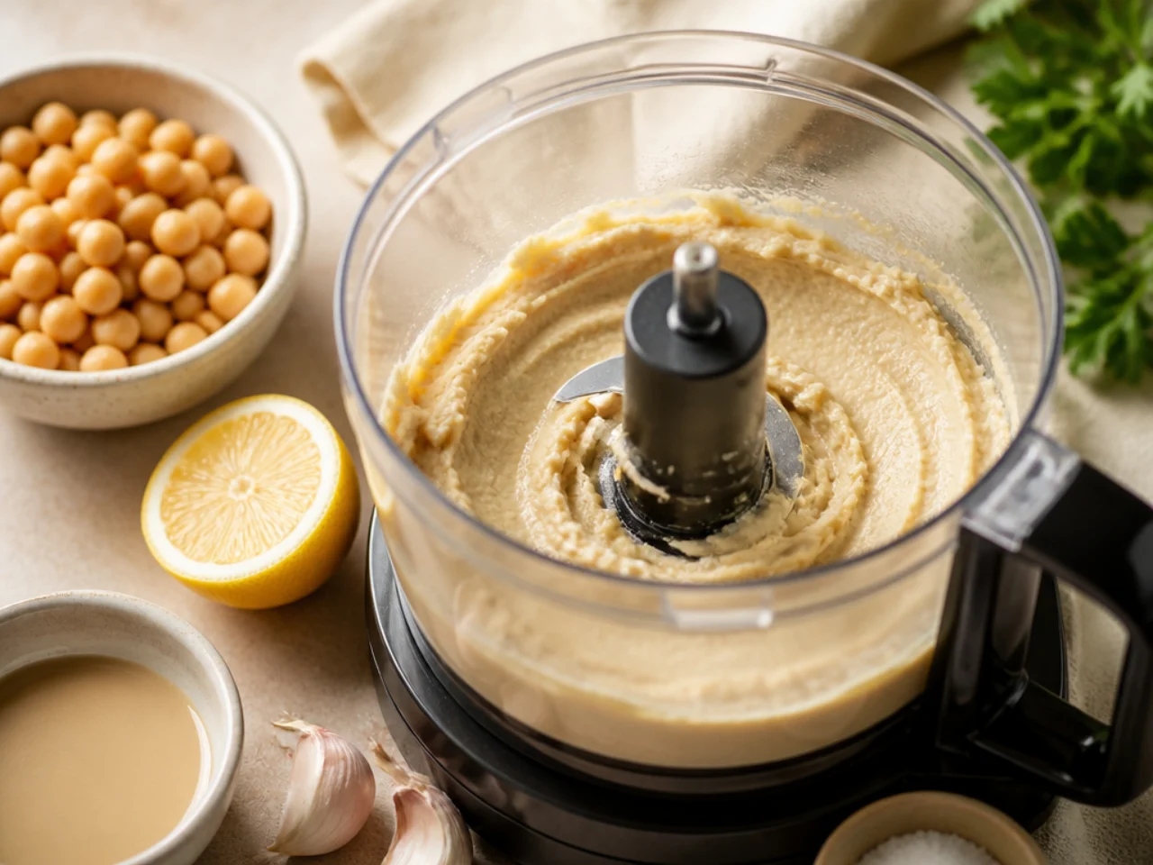 Step-by-step process shot for hummus