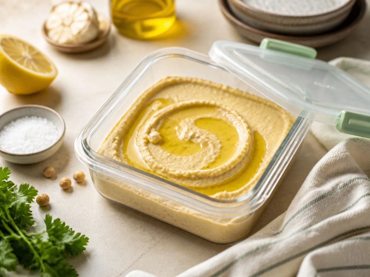 Make-ahead storage of hummus in containers