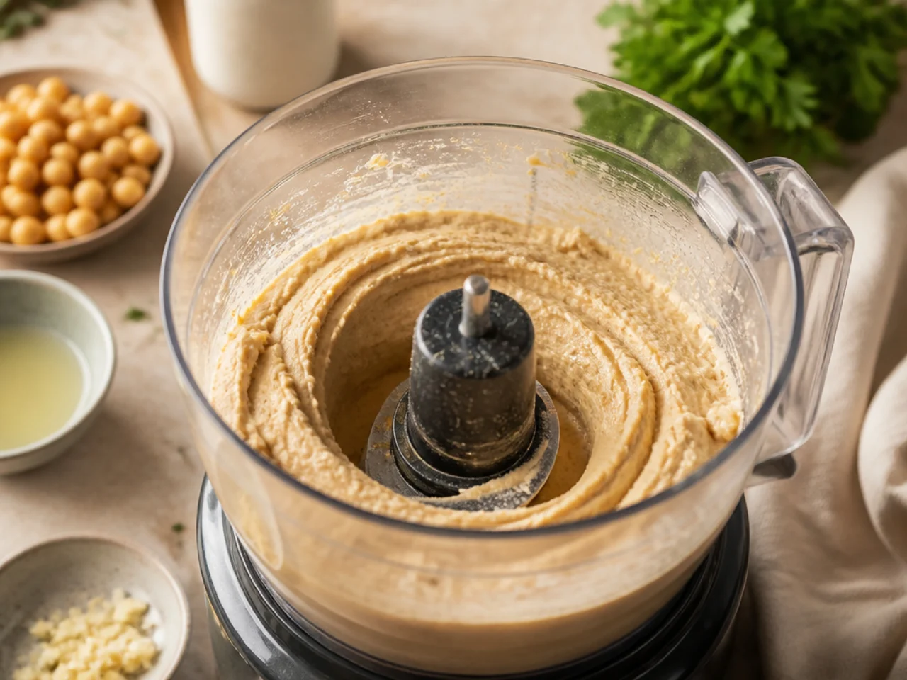 Step-by-step process shot for hummus