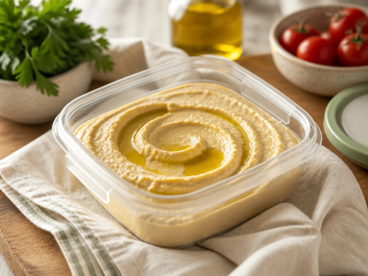 Make-ahead storage of hummus in containers