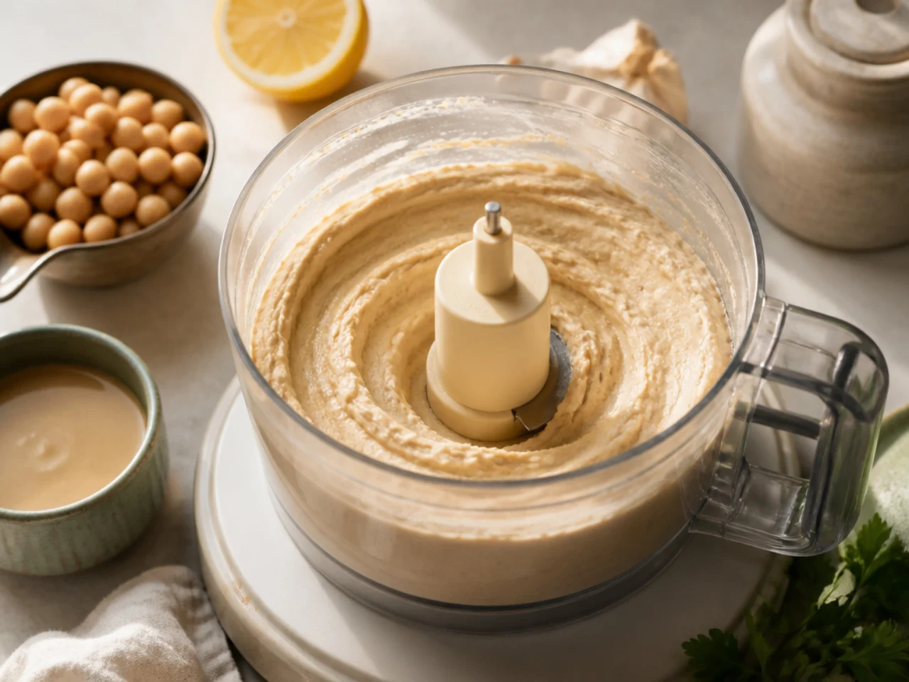 Step-by-step process shot for hummus