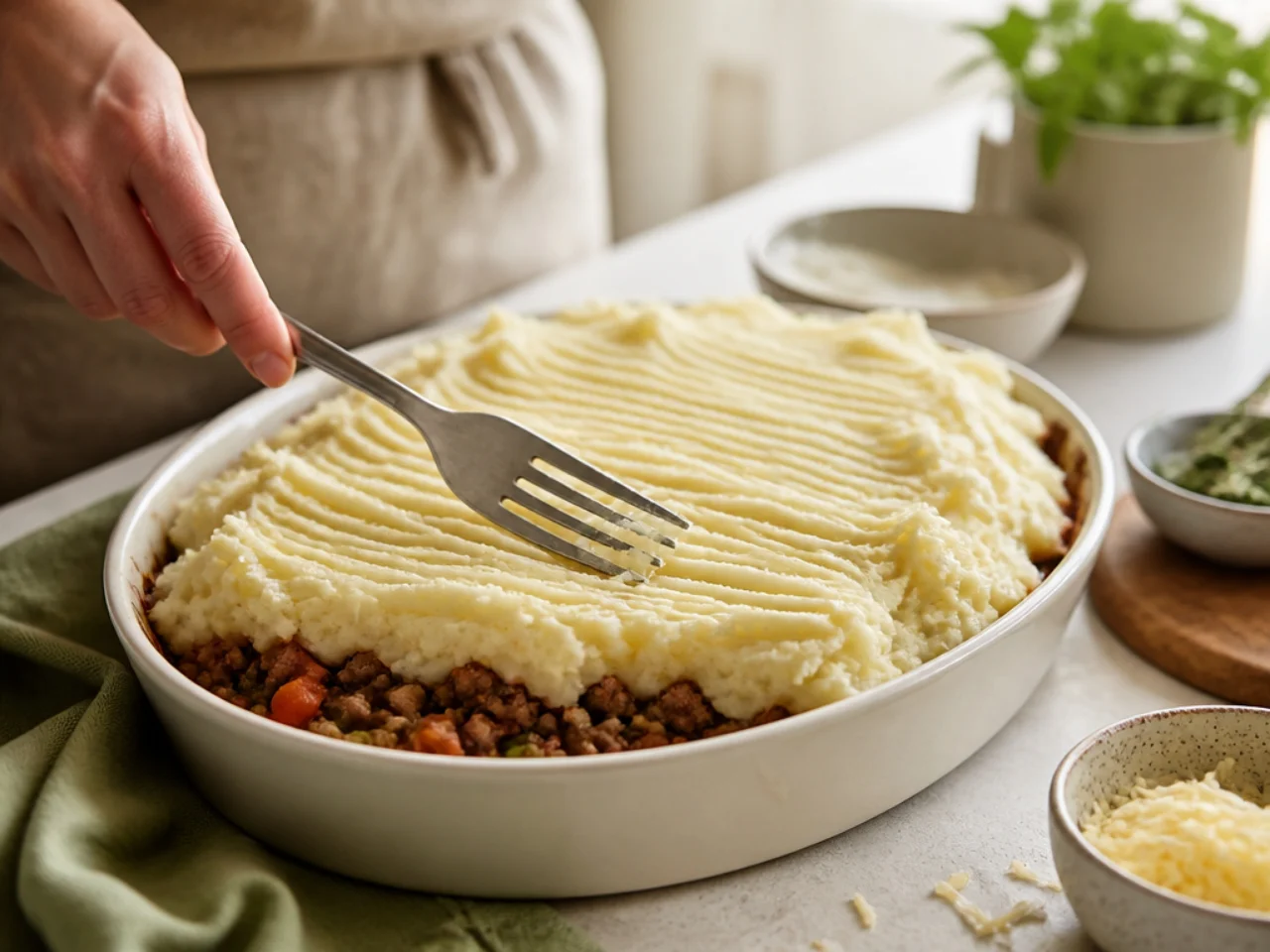 Step-by-step process shot for shepherd's pie