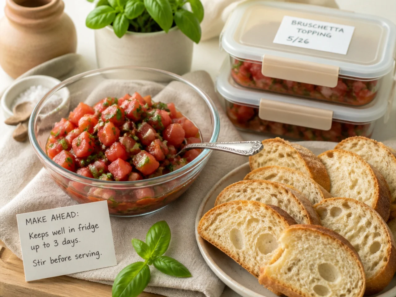 Make-ahead storage of bruschetta in containers