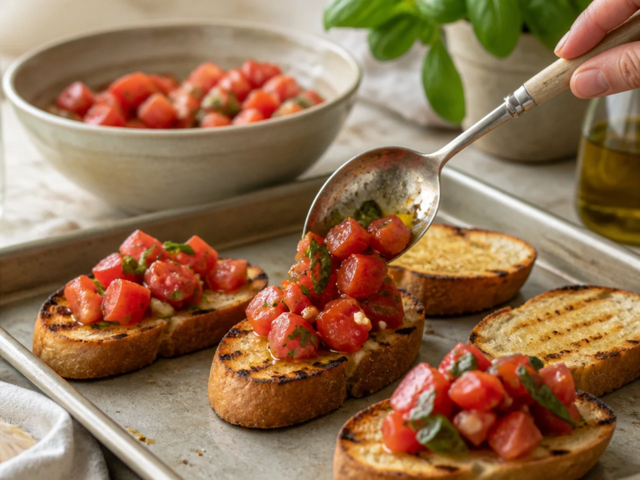 Step-by-step process shot for bruschetta