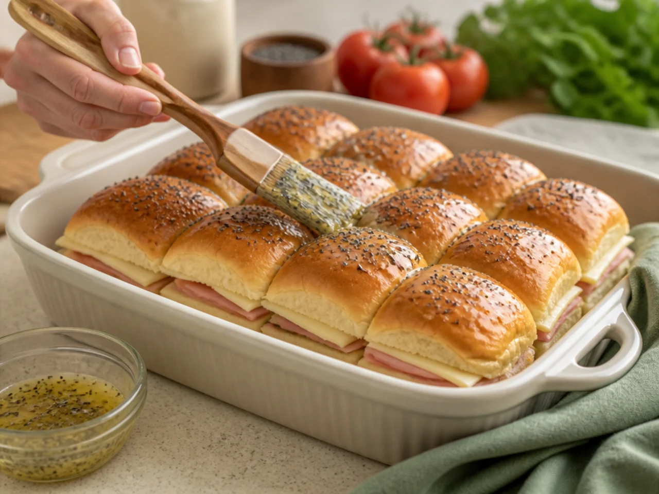 Step-by-step process shot for Hawaiian roll sliders