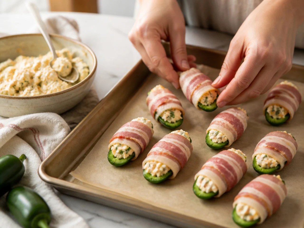 Step-by-step process shot for jalapeno poppers