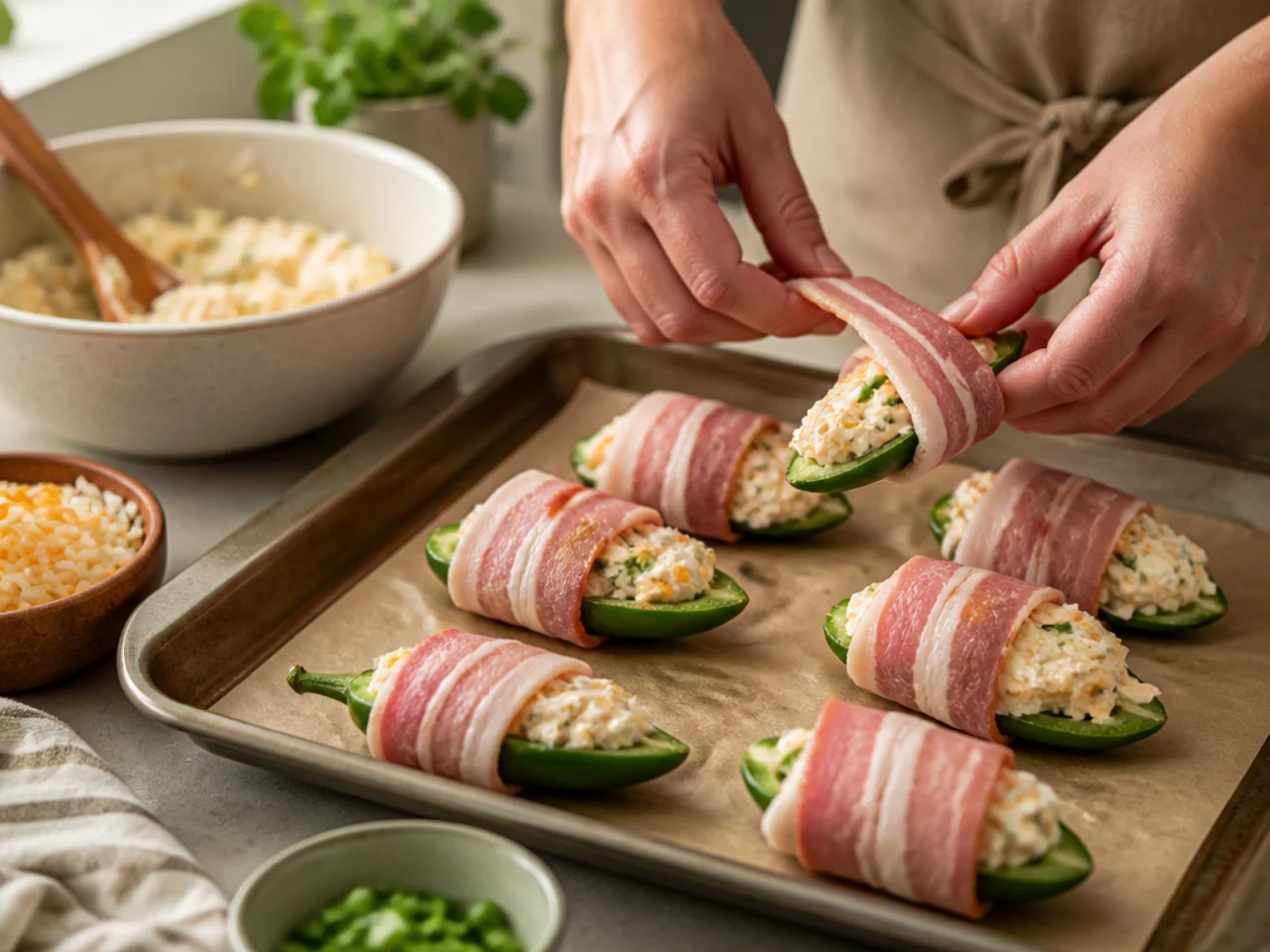 Step-by-step process shot for jalapeno poppers