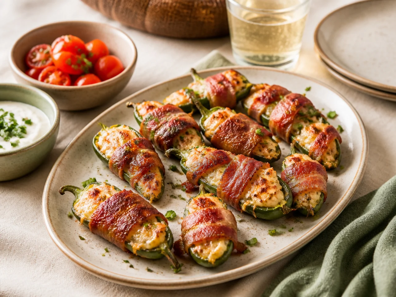 jalapeno poppers served family-style on a cozy table