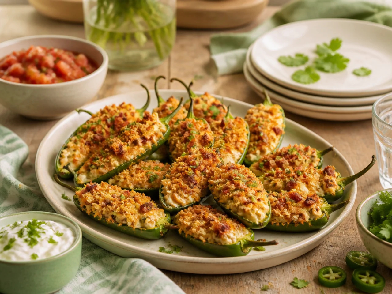 jalapeno poppers served family-style on a cozy table