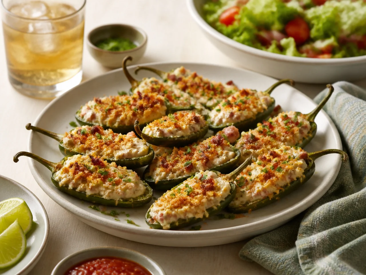 jalapeno poppers served family-style on a cozy table