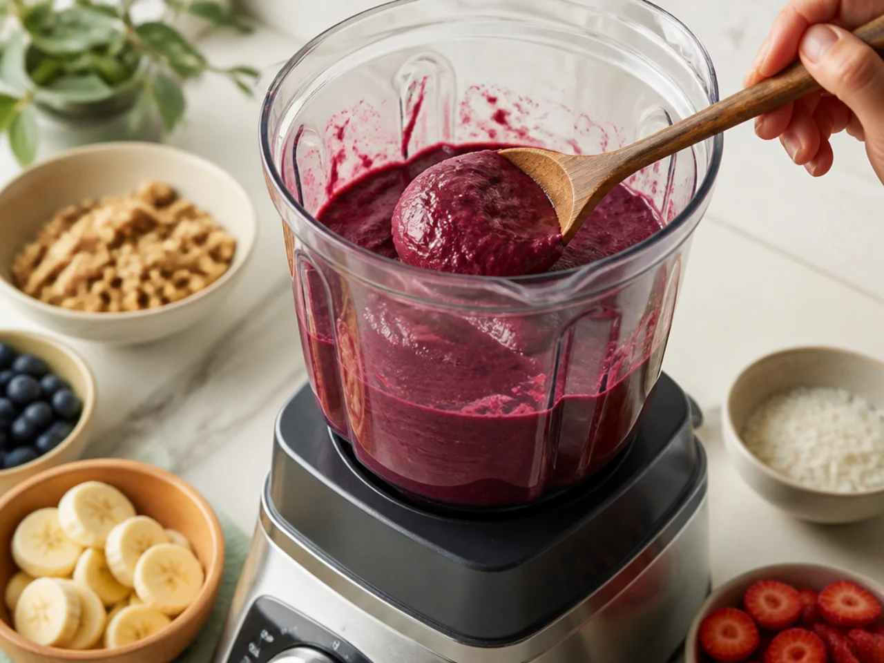 Step-by-step process shot for acai bowl