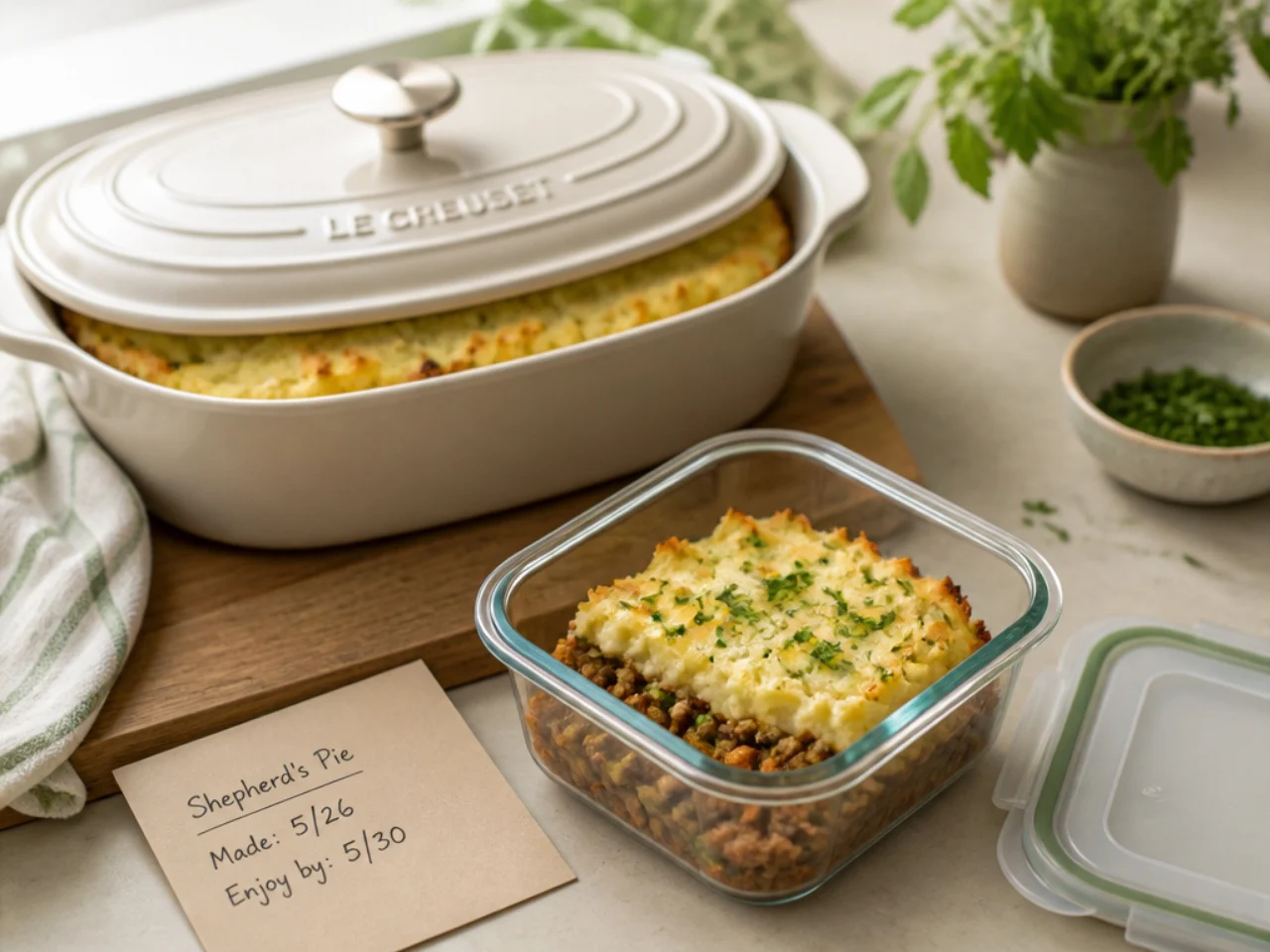 Make-ahead storage of shepherd's pie in containers