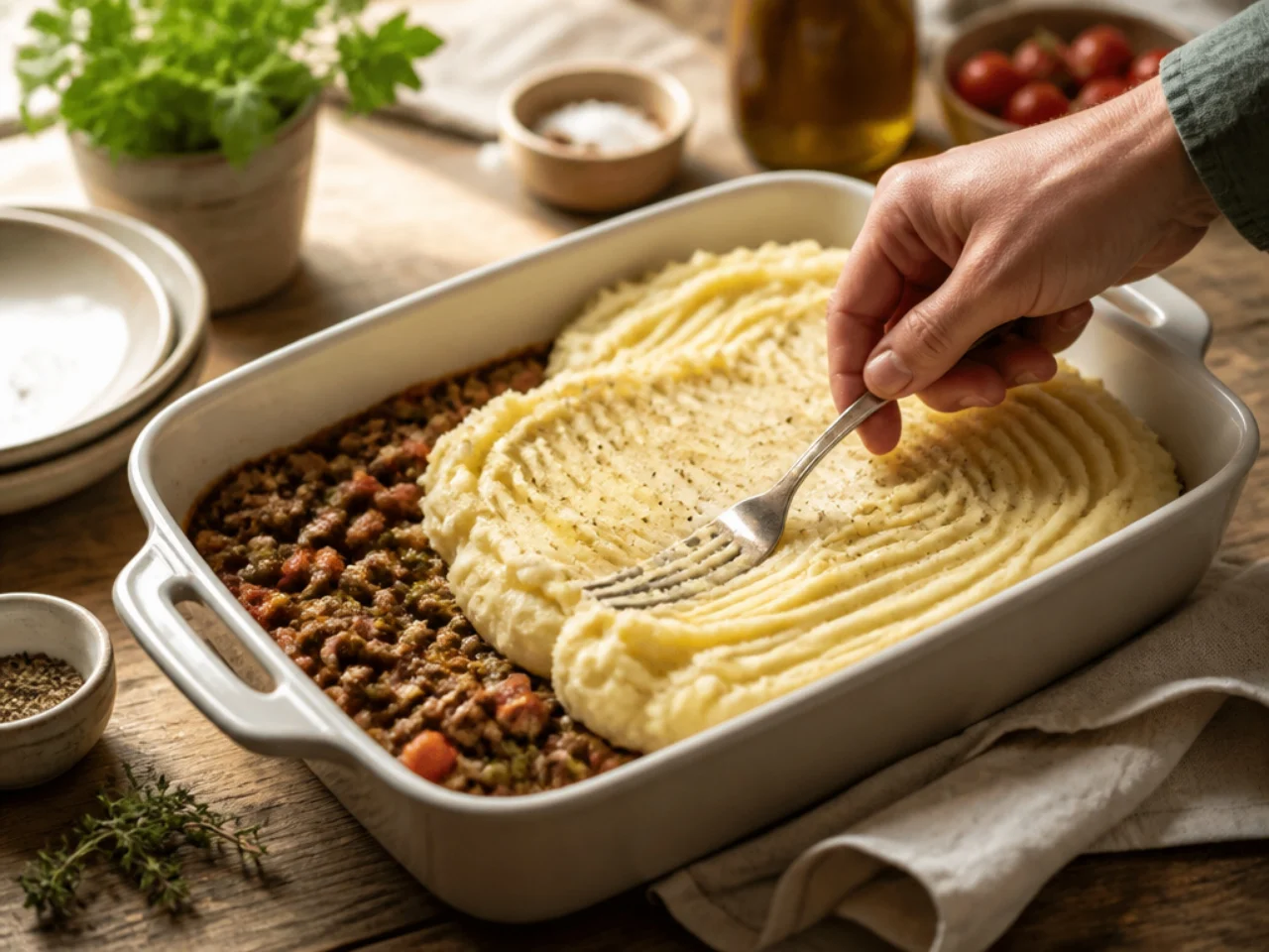 Step-by-step process shot for shepherd's pie