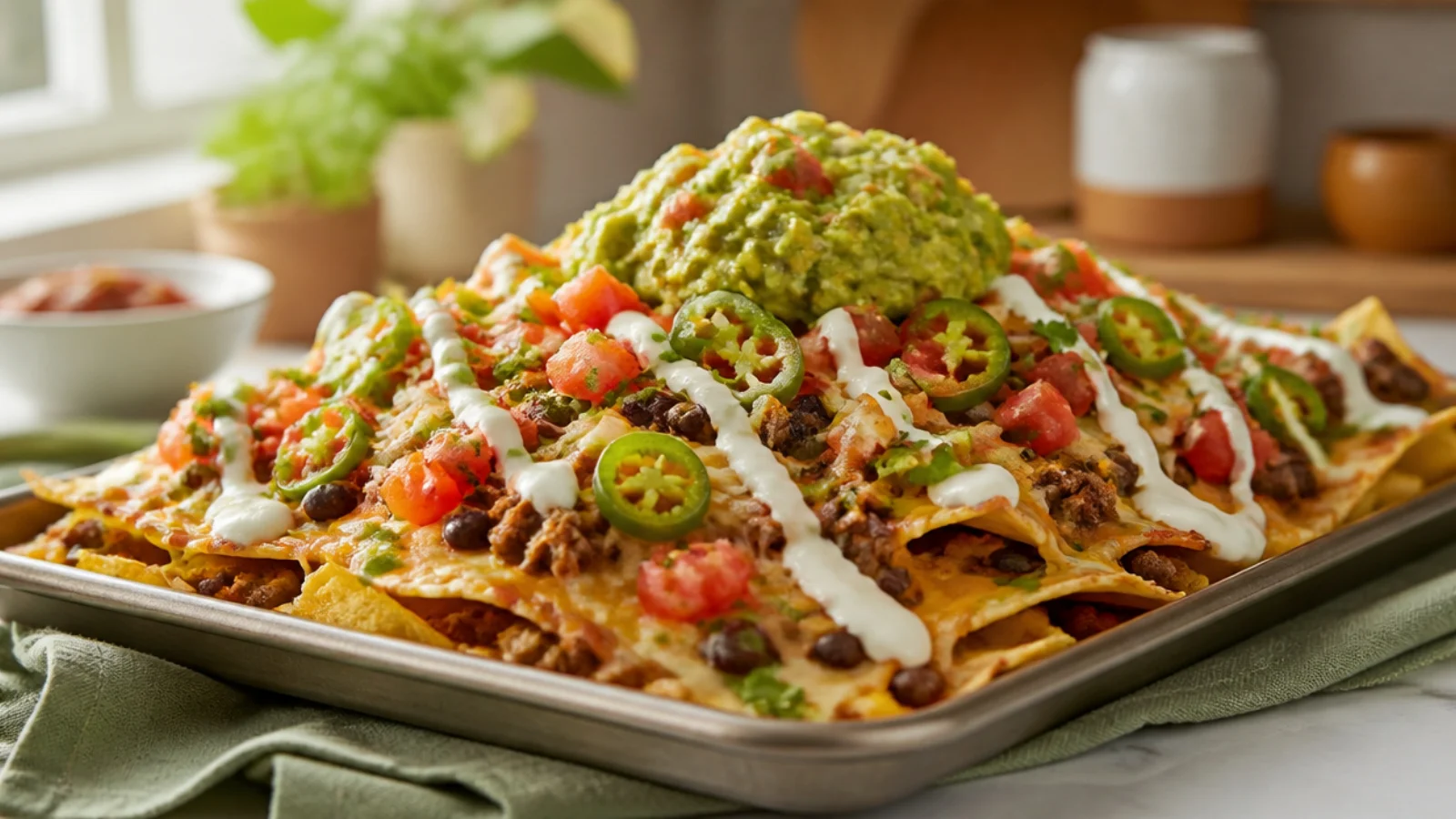 Loaded Nachos Recipes Stacked With Toppings — nachos plated and ready to serve