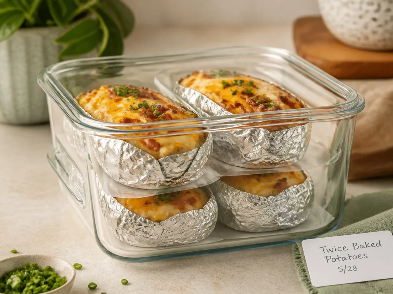 Make-ahead storage of twice baked potatoes in containers