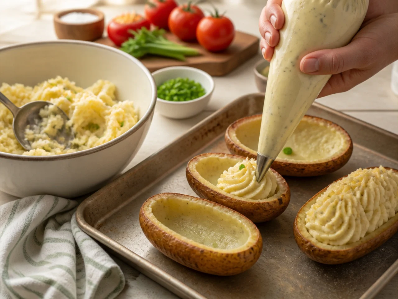 Step-by-step process shot for twice baked potatoes