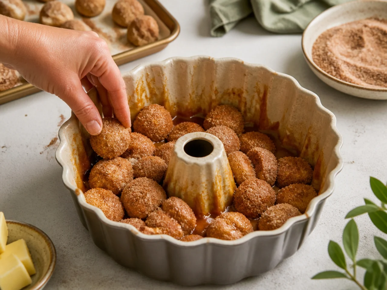 Step-by-step process shot for monkey bread