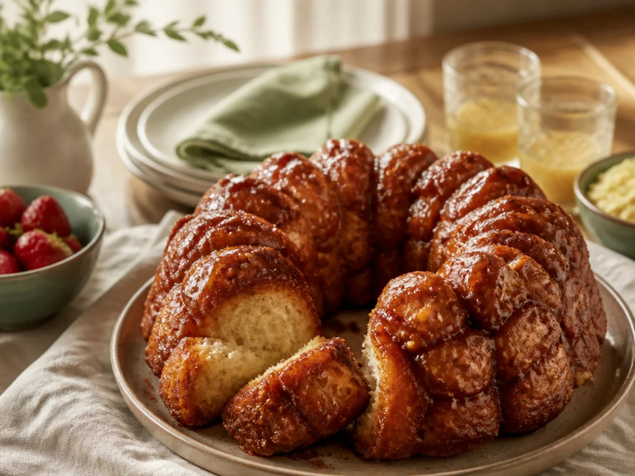 monkey bread served family-style on a cozy table