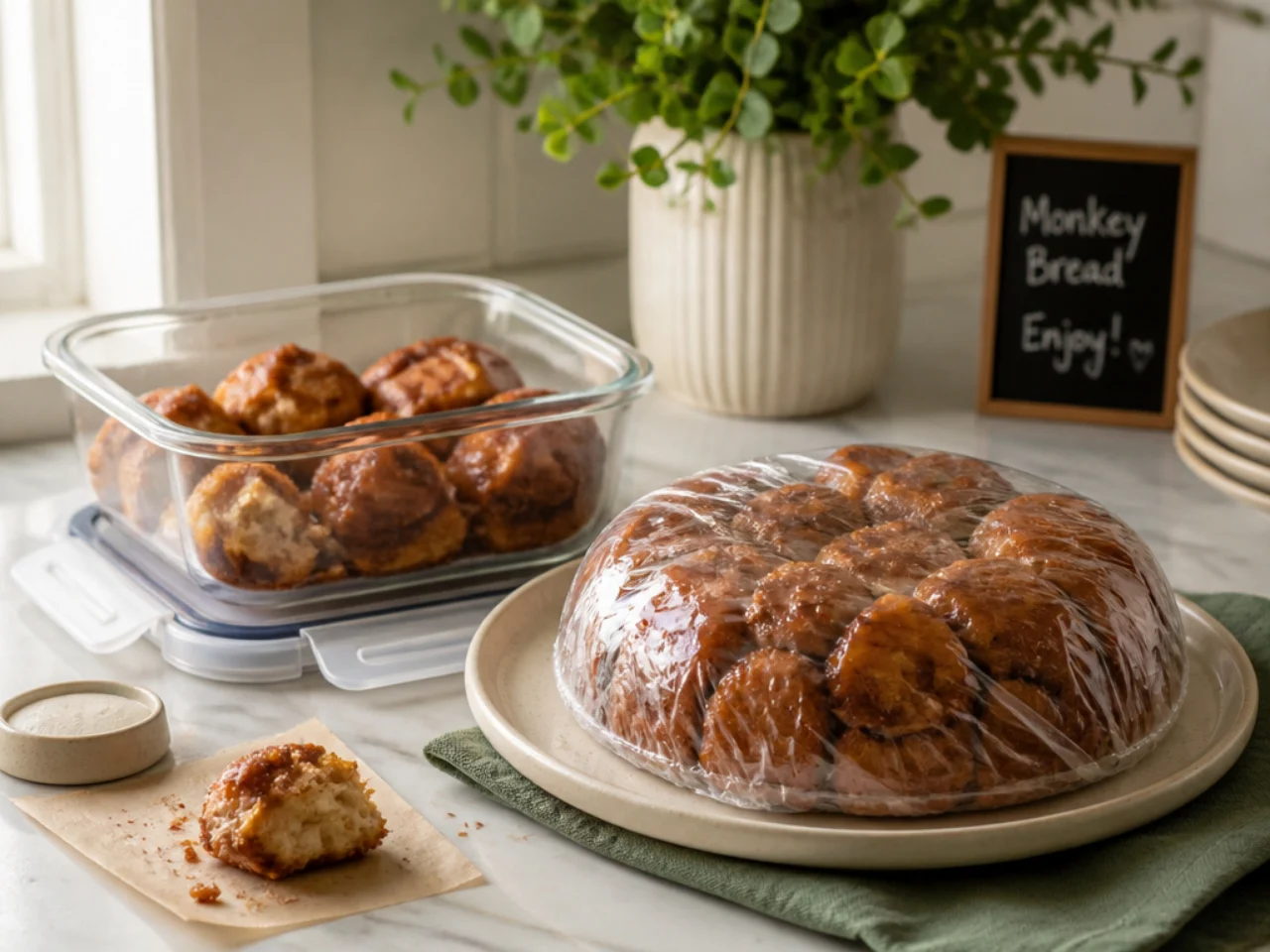 Make-ahead storage of monkey bread in containers