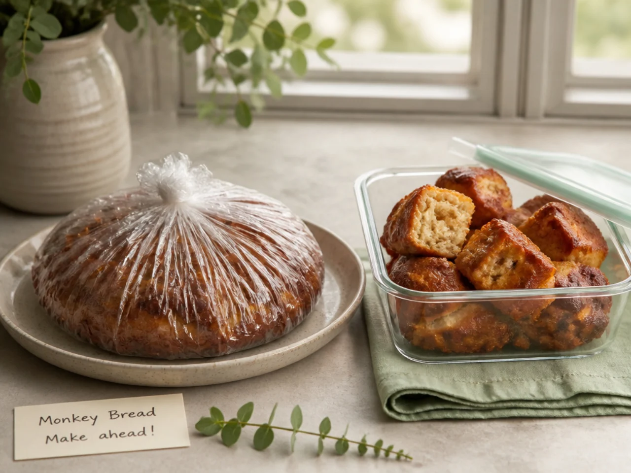 Make-ahead storage of monkey bread in containers
