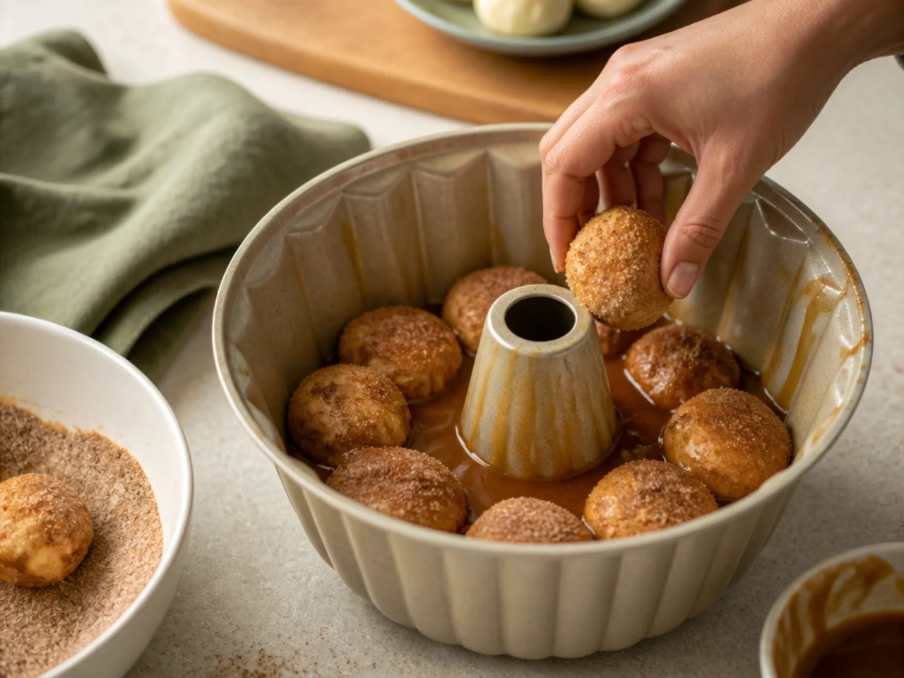 Step-by-step process shot for monkey bread