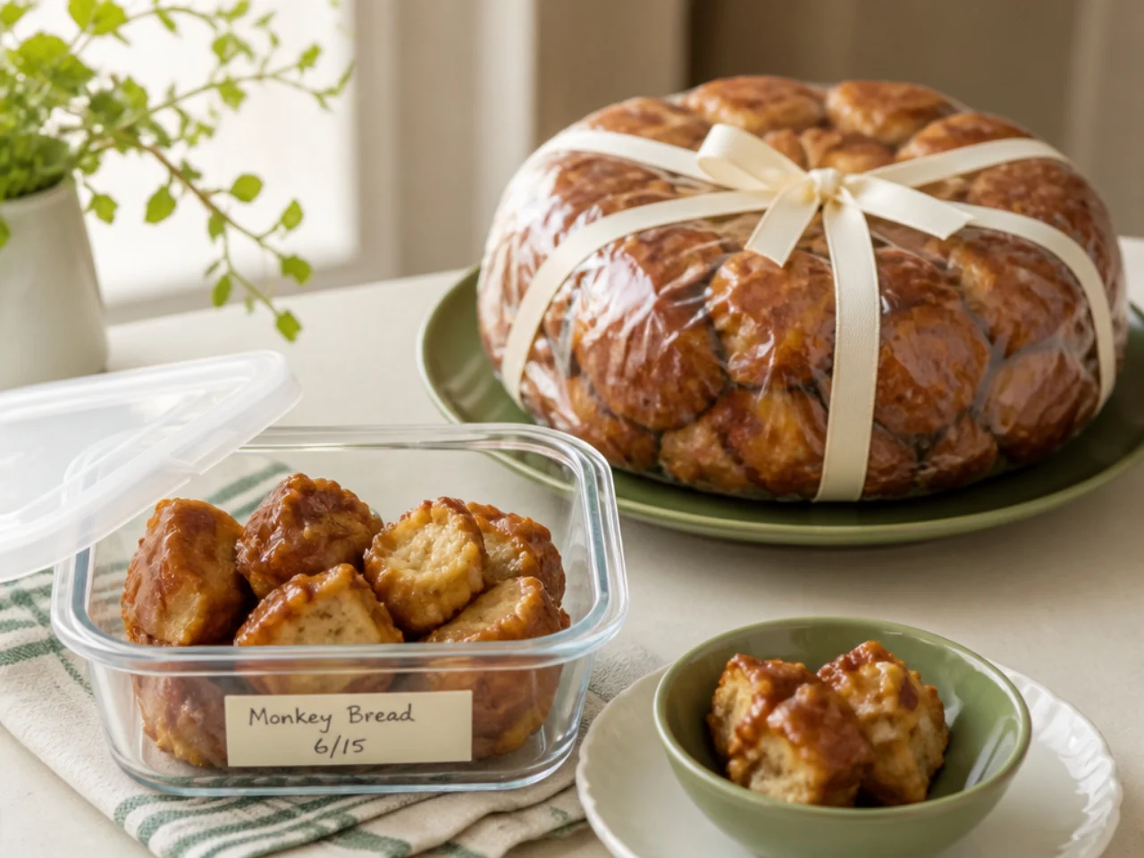 Make-ahead storage of monkey bread in containers