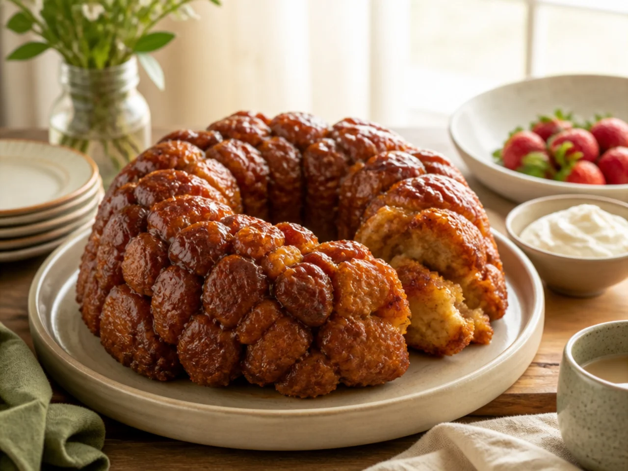 monkey bread served family-style on a cozy table